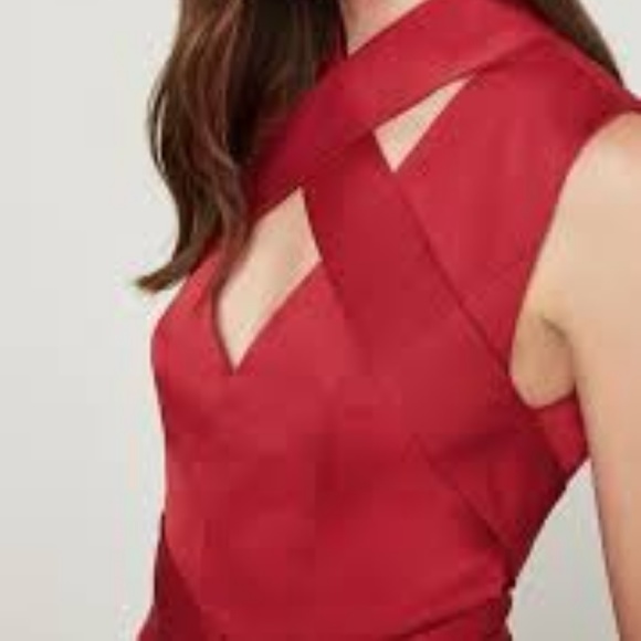 BCBG Maxazria Satin Red Crisscross Wrap-tie Top - Picture 2 of 4